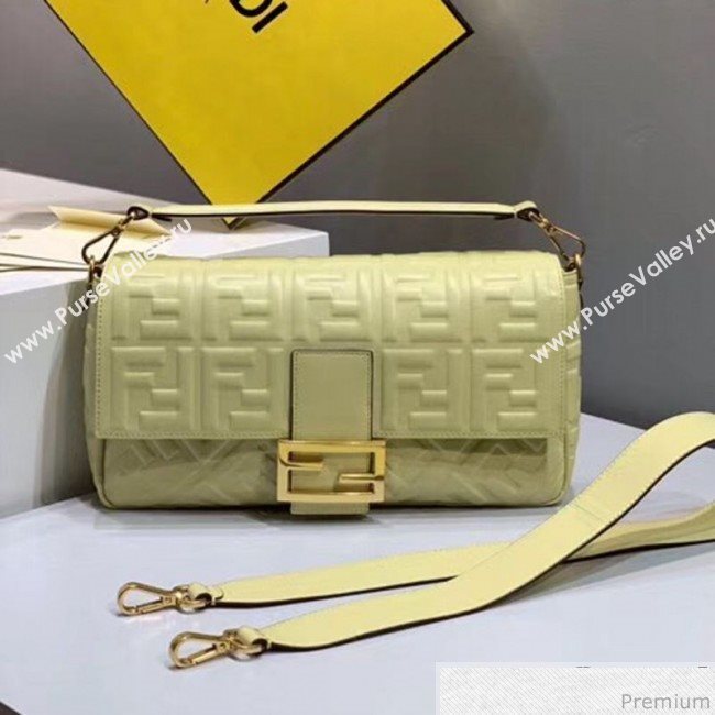 Fendi Baguette Large FF Logo Lambskin Flap Bag Light Yellow 2019 (CL-9032636)