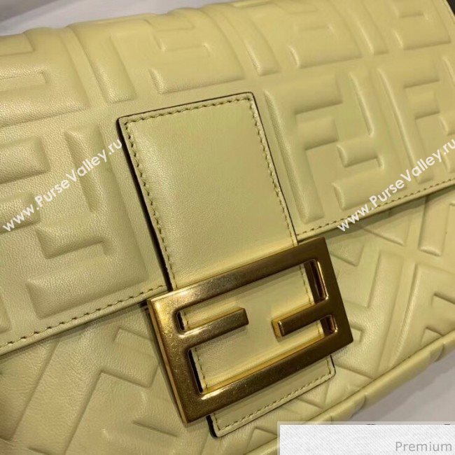 Fendi Baguette Large FF Logo Lambskin Flap Bag Light Yellow 2019 (CL-9032636)