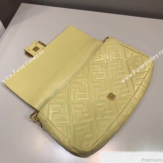 Fendi Baguette Large FF Logo Lambskin Flap Bag Light Yellow 2019 (CL-9032636)