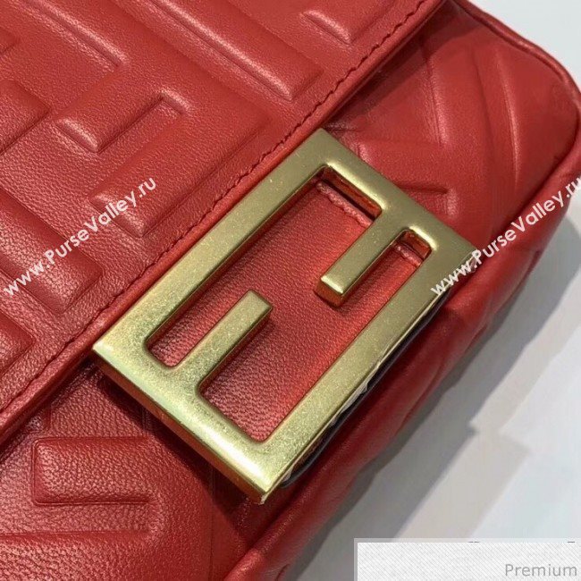 Fendi Baguette Mini FF Logo Lambskin Flap Bag Red 2019 (CL-9032637)