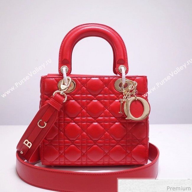 Dior Lady Dior Bag 20cm in Cannage Lambskin Red 2019 (BFS-9032640)