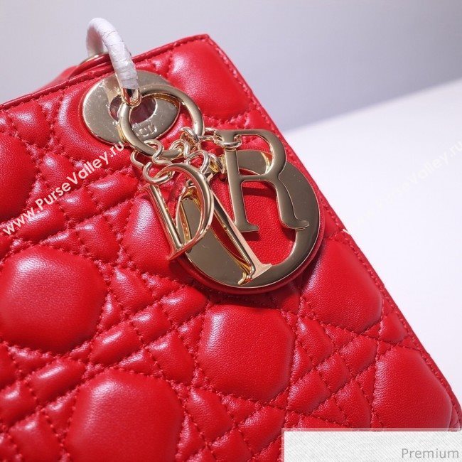 Dior Lady Dior Bag 20cm in Cannage Lambskin Red 2019 (BFS-9032640)