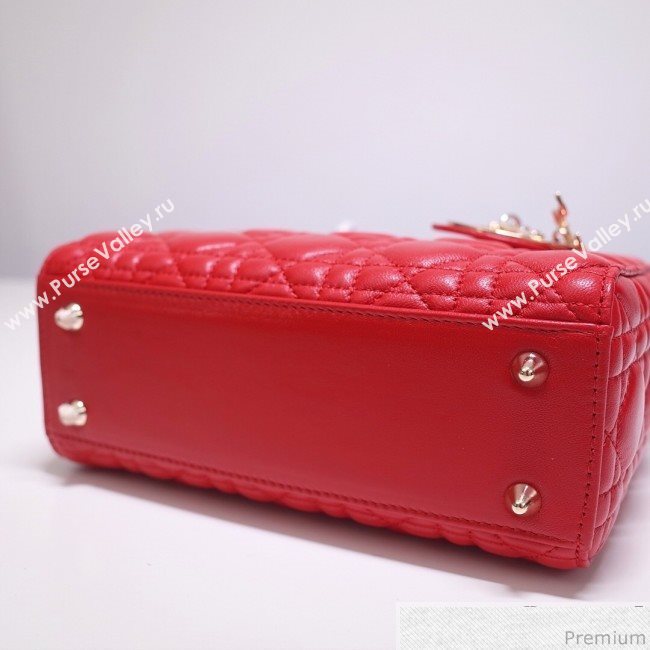 Dior Lady Dior Bag 20cm in Cannage Lambskin Red 2019 (BFS-9032640)