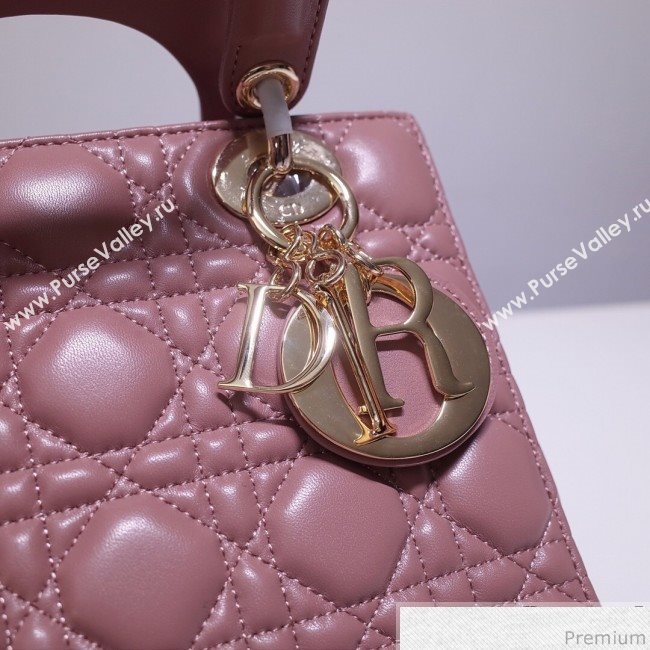 Dior Lady Dior Bag 20cm in Cannage Lambskin Dark Pink 2019 (BFS-9032639)