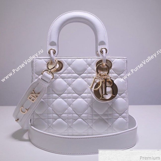 Dior Lady Dior Bag 20cm in Cannage Lambskin White 2019 (BFS-9032638)