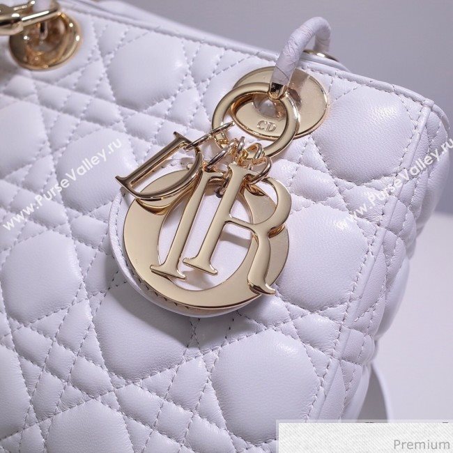 Dior Lady Dior Bag 20cm in Cannage Lambskin White 2019 (BFS-9032638)