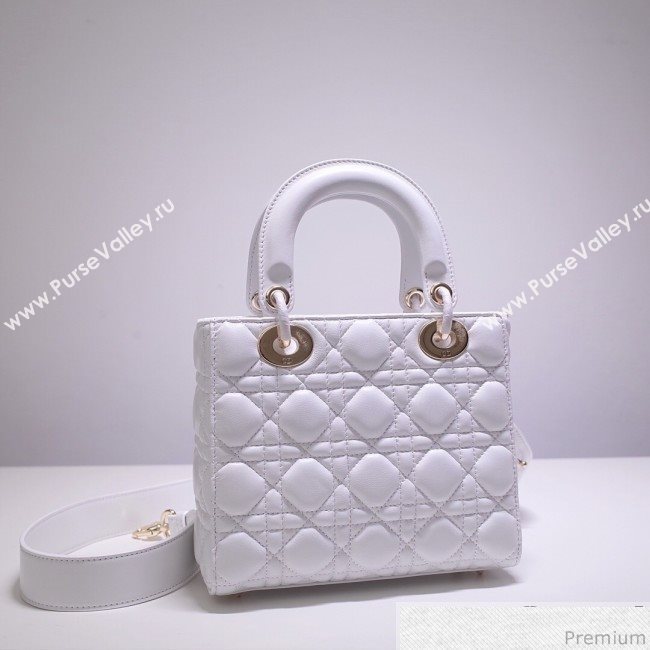 Dior Lady Dior Bag 20cm in Cannage Lambskin White 2019 (BFS-9032638)