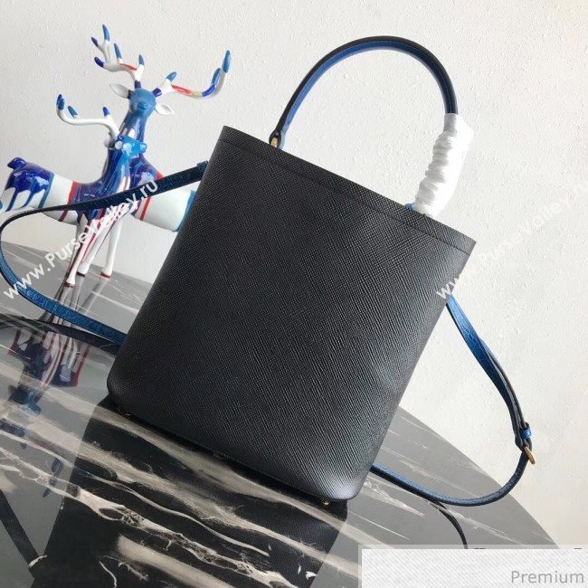 Prada Double Crocodile and Leather Bucket Bag 1BA212 Black/Blue 2019 (PYZ-9032649)