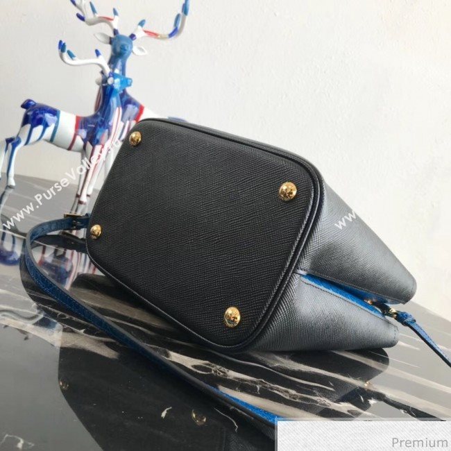 Prada Double Crocodile and Leather Bucket Bag 1BA212 Black/Blue 2019 (PYZ-9032649)