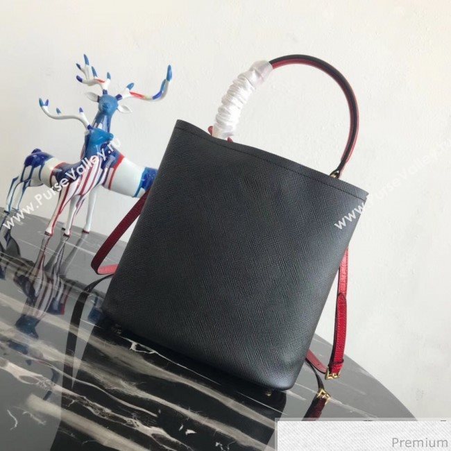 Prada Double Crocodile and Leather Bucket Bag 1BA212 Black/Red 2019 (PYZ-9032650)