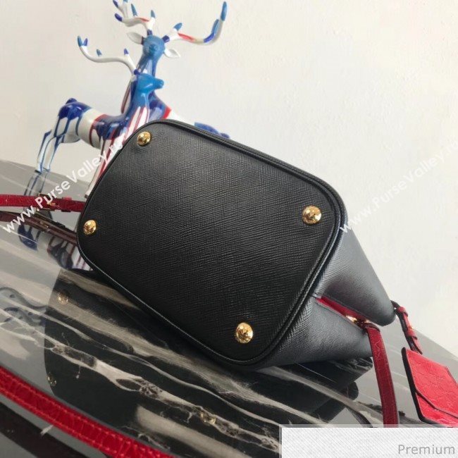 Prada Double Crocodile and Leather Bucket Bag 1BA212 Black/Red 2019 (PYZ-9032650)