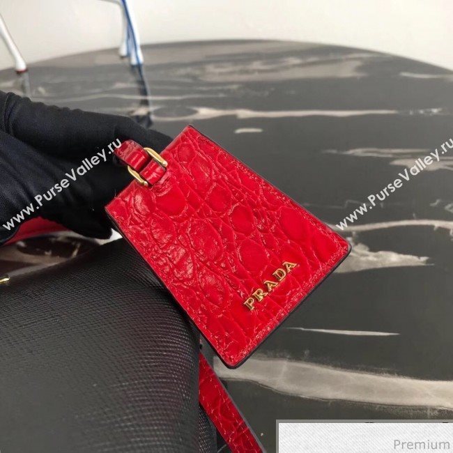 Prada Double Crocodile and Leather Bucket Bag 1BA212 Black/Red 2019 (PYZ-9032650)