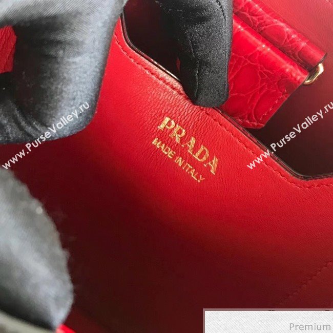Prada Double Crocodile and Leather Bucket Bag 1BA212 Black/Red 2019 (PYZ-9032650)