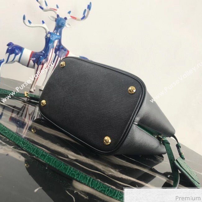 Prada Double Crocodile and Leather Bucket Bag 1BA212 Black/Green 2019 (PYZ-9032651)