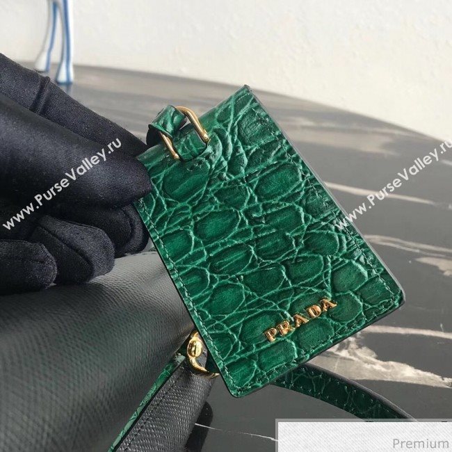 Prada Double Crocodile and Leather Bucket Bag 1BA212 Black/Green 2019 (PYZ-9032651)