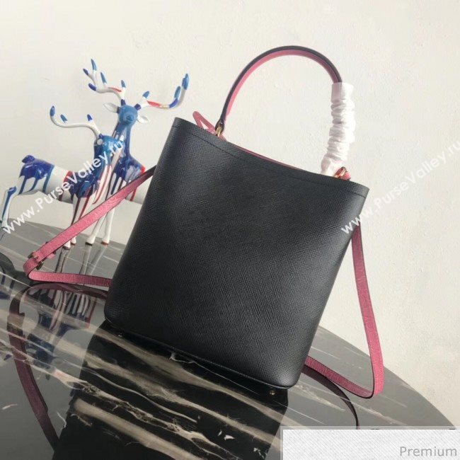 Prada Double Crocodile and Leather Bucket Bag 1BA212 Black/Pink 2019 (PYZ-9032652)