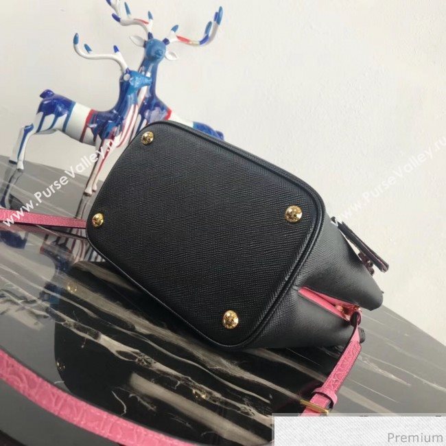 Prada Double Crocodile and Leather Bucket Bag 1BA212 Black/Pink 2019 (PYZ-9032652)