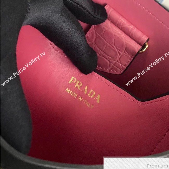 Prada Double Crocodile and Leather Bucket Bag 1BA212 Black/Pink 2019 (PYZ-9032652)