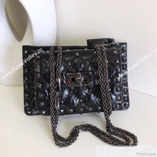 Valentino Rockstud Spike Double Shoulder Bag Black/Silver 2019 (JJ3-9032653)