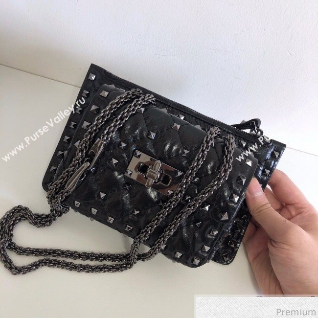 Valentino Rockstud Spike Double Shoulder Bag Black/Silver 2019 (JJ3-9032653)