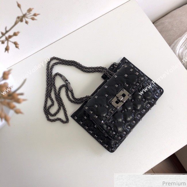 Valentino Rockstud Spike Double Shoulder Bag Black/Silver 2019 (JJ3-9032653)