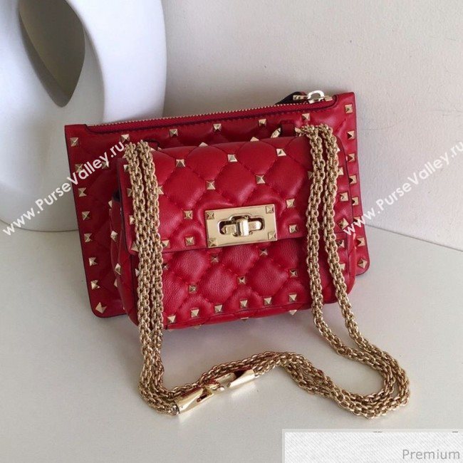 Valentino Rockstud Spike Double Shoulder Bag Red 2019 (JJ3-9032656)