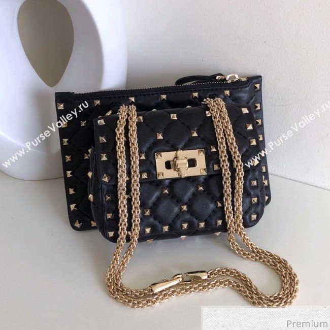 Valentino Rockstud Spike Double Shoulder Bag Black/Gold 2019 (JJ3-9032654)