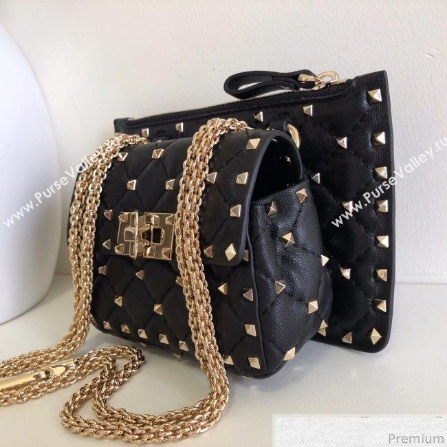Valentino Rockstud Spike Double Shoulder Bag Black/Gold 2019 (JJ3-9032654)