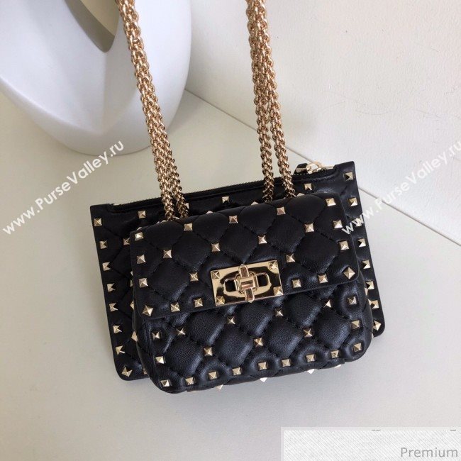 Valentino Rockstud Spike Double Shoulder Bag Black/Gold 2019 (JJ3-9032654)