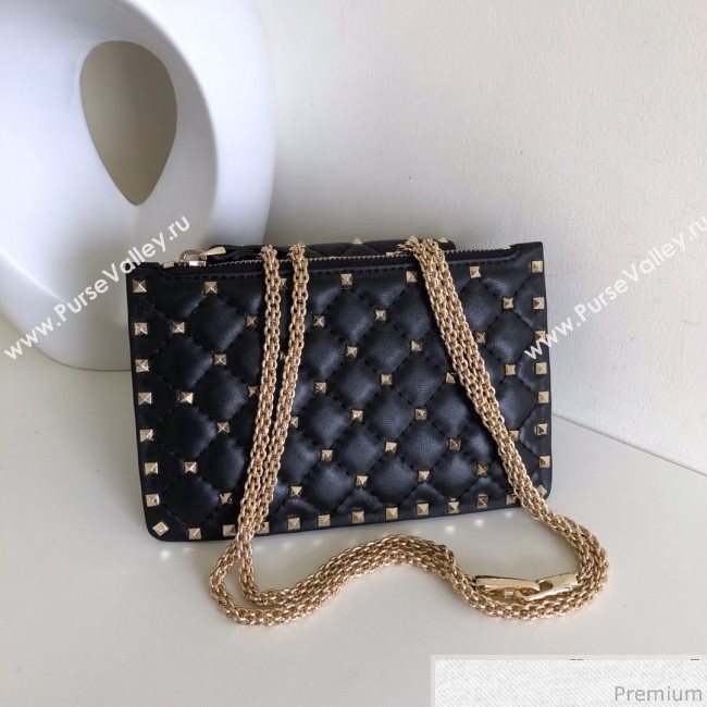 Valentino Rockstud Spike Double Shoulder Bag Black/Gold 2019 (JJ3-9032654)