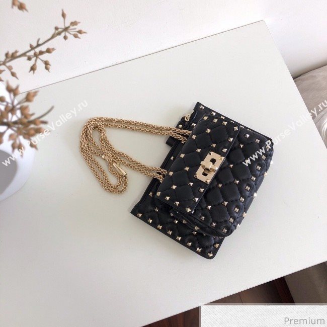 Valentino Rockstud Spike Double Shoulder Bag Black/Gold 2019 (JJ3-9032654)