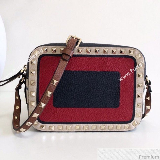 Valentino Rockstud Spike Camera Shoulder Bag in Patchwork Leather Red/Blue 2018 (JJ3-9032701)
