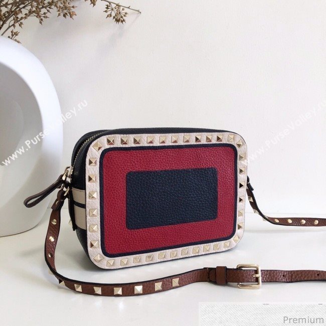 Valentino Rockstud Spike Camera Shoulder Bag in Patchwork Leather Red/Blue 2018 (JJ3-9032701)