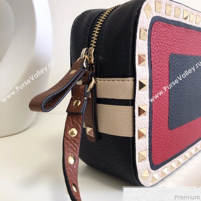 Valentino Rockstud Spike Camera Shoulder Bag in Patchwork Leather Red/Blue 2018 (JJ3-9032701)