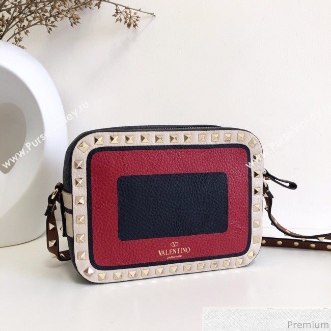 Valentino Rockstud Spike Camera Shoulder Bag in Patchwork Leather Red/Blue 2018 (JJ3-9032701)