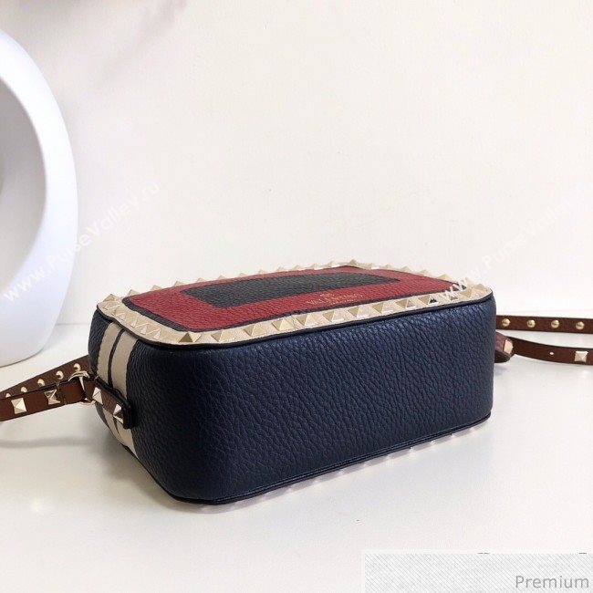 Valentino Rockstud Spike Camera Shoulder Bag in Patchwork Leather Red/Blue 2018 (JJ3-9032701)