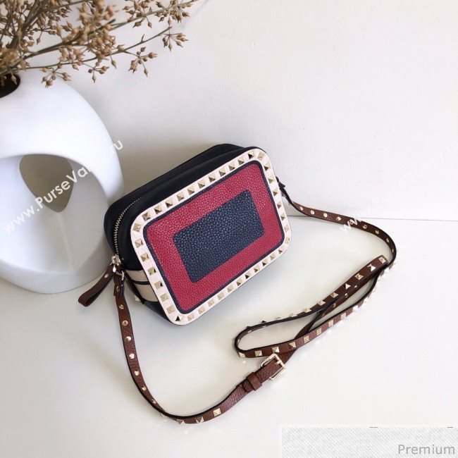 Valentino Rockstud Spike Camera Shoulder Bag in Patchwork Leather Red/Blue 2018 (JJ3-9032701)