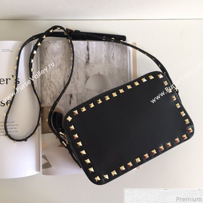 Valentino Rockstud Rolling Camera Shoulder Bag Black/Gold 2019 (JJ3-9032711)
