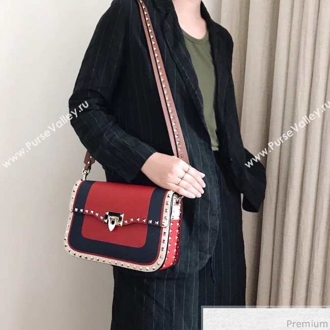 Valentino Rockstud Rolling Flap Shoulder Bag Blue/Red 2019 (JJ3-9032703)