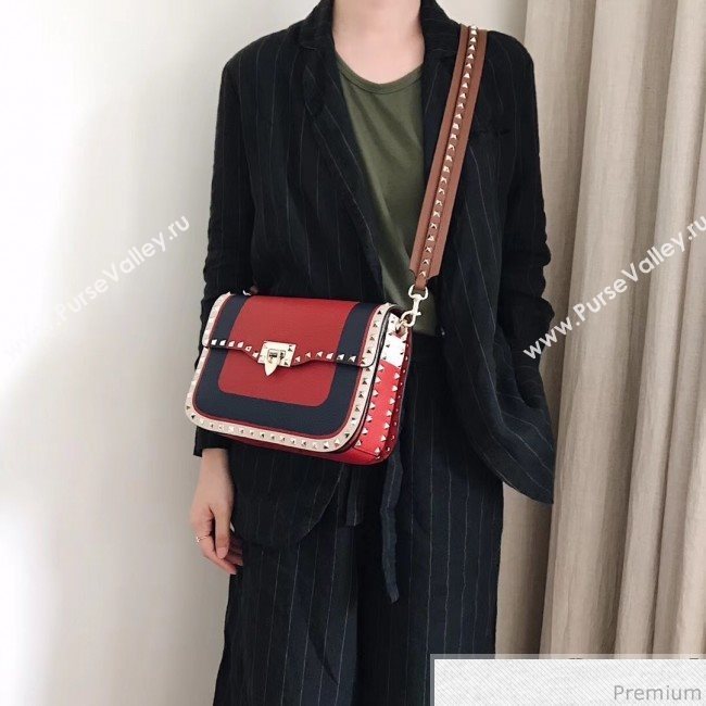 Valentino Rockstud Rolling Flap Shoulder Bag Blue/Red 2019 (JJ3-9032703)