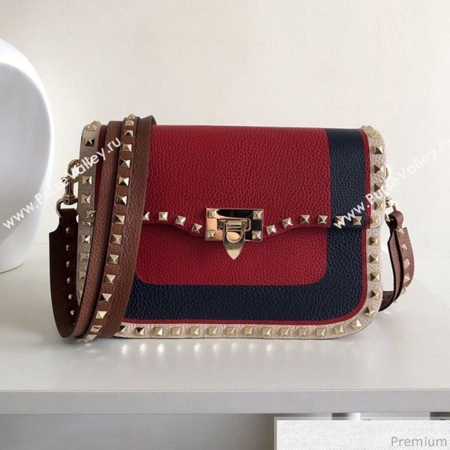 Valentino Rockstud Rolling Flap Shoulder Bag Blue/Red 2019 (JJ3-9032703)