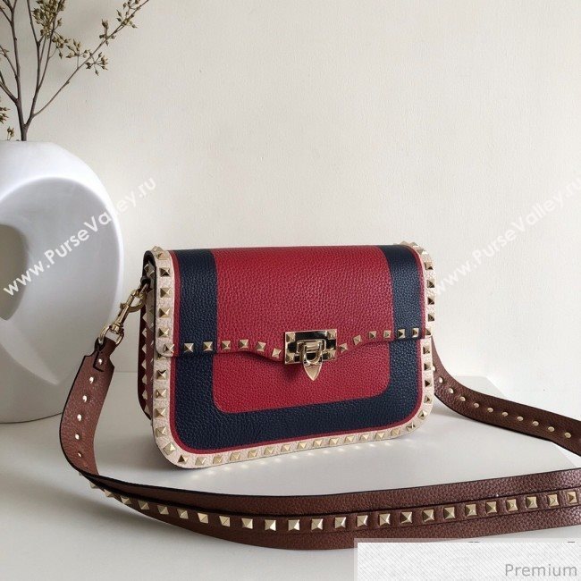 Valentino Rockstud Rolling Flap Shoulder Bag Blue/Red 2019 (JJ3-9032703)