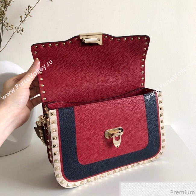 Valentino Rockstud Rolling Flap Shoulder Bag Blue/Red 2019 (JJ3-9032703)