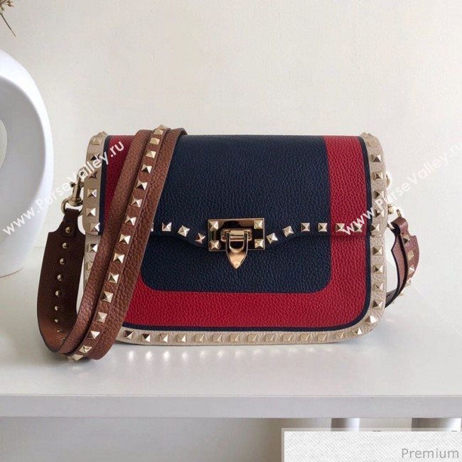 Valentino Rockstud Rolling Flap Shoulder Bag Red/Blue 2019 (JJ3-9032704)