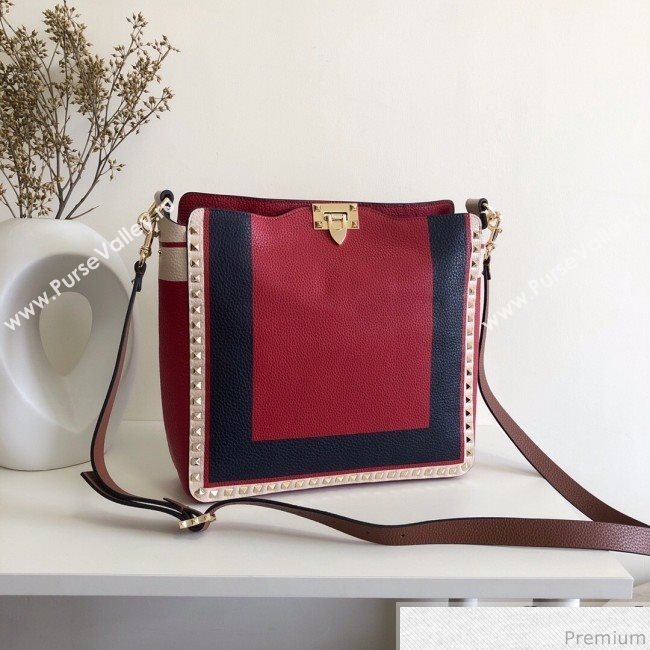 Valentino Rockstud Rolling Bucket Shoulder Bag Blue/Red 2019 (JJ3-9032705)