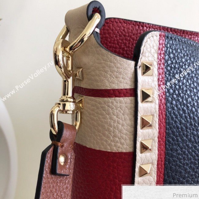 Valentino Rockstud Rolling Bucket Shoulder Bag Blue/Red 2019 (JJ3-9032705)