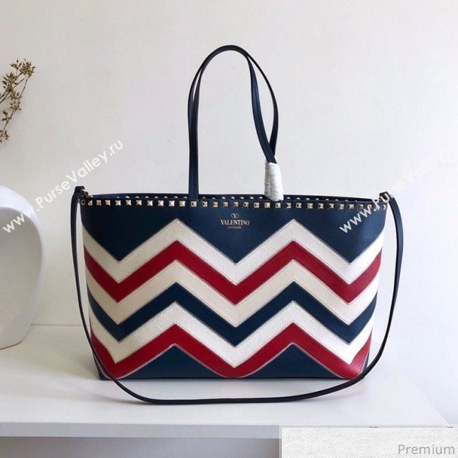 Valentino Large Chevron Rockstud Shopping Tote Bag Blue 2019 (JJ3-9032706)