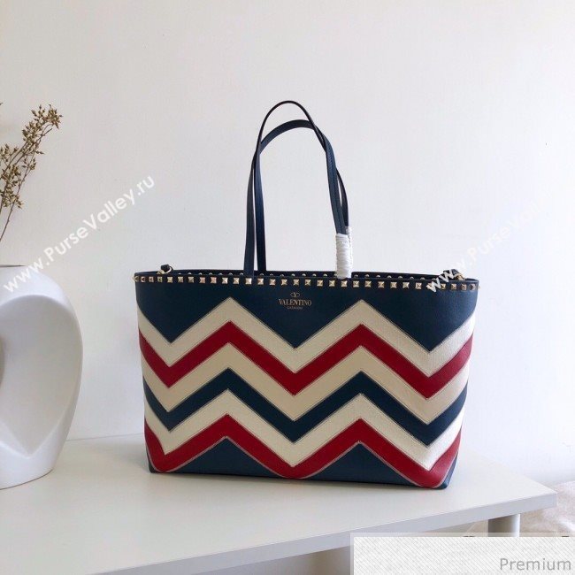 Valentino Large Chevron Rockstud Shopping Tote Bag Blue 2019 (JJ3-9032706)