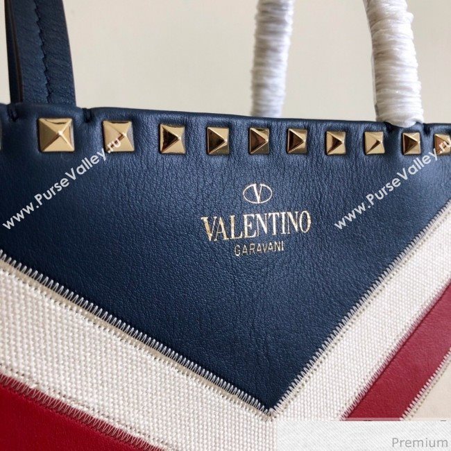 Valentino Large Chevron Rockstud Shopping Tote Bag Blue 2019 (JJ3-9032706)