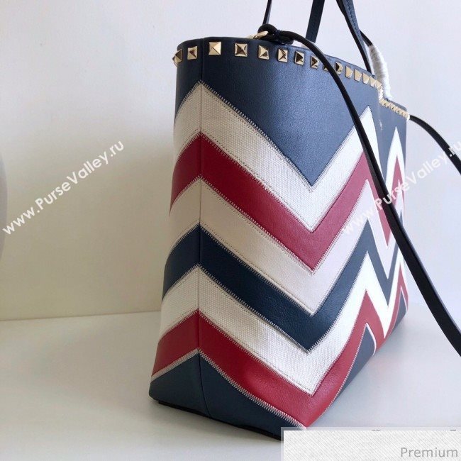 Valentino Large Chevron Rockstud Shopping Tote Bag Blue 2019 (JJ3-9032706)